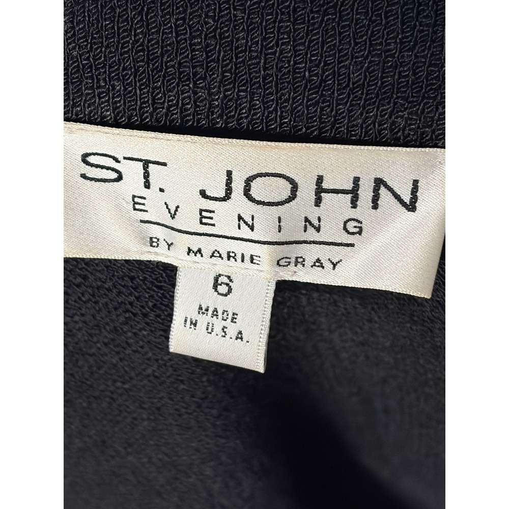 St John Evening Marie Gray Vintage Black Knit Blazer Jeweled Buttons Size 6 USA - Picture 9 of 10